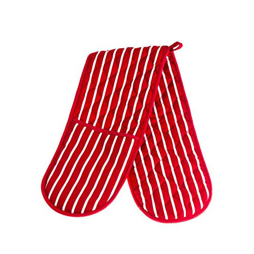 Double Pocket Stripe Oven Glove - Red