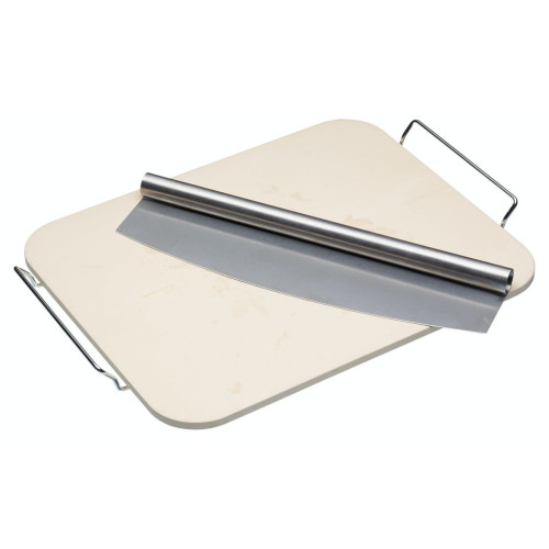 KitchenCraft Rectangle Pizza Stone with Handles & Cutter