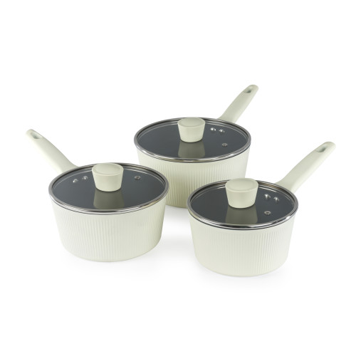 Russell Hobbs Cote Rivelle Cream Ceramic Coating 3 Piece Saucepan Set