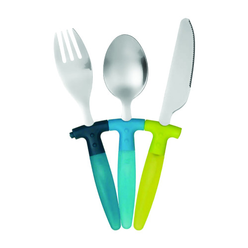 Kids Plastic Handle Blue 3 Piece Cutlery Set