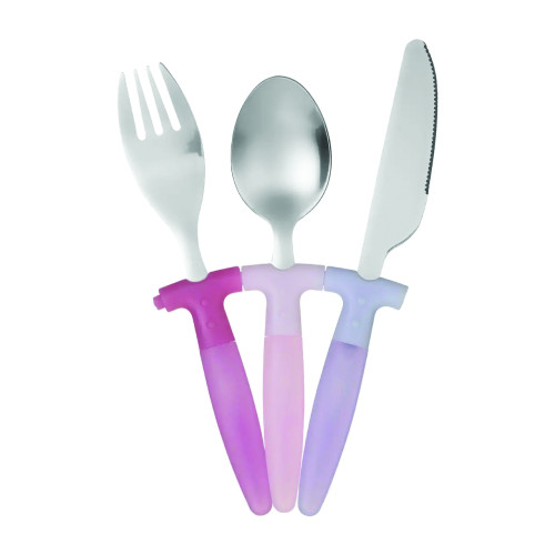 Kids Plastic Handle Pink 3 Piece Cutlery Set