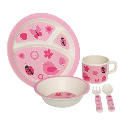 Girls Pink Wildlife 5 Piece Dinner Set