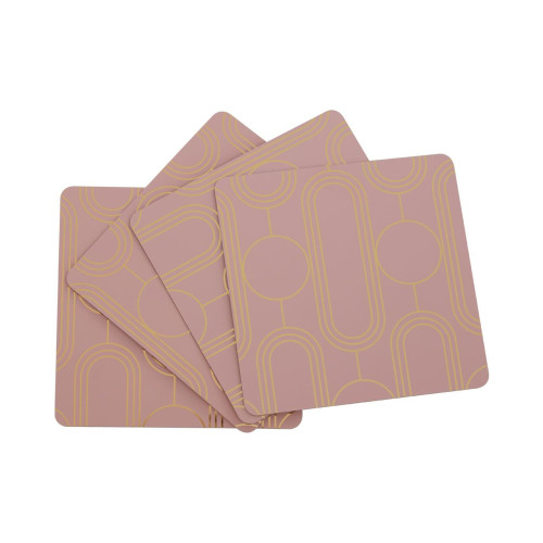 Set of 4 Deco Pink & Gold Foil Print Plastic Coasters