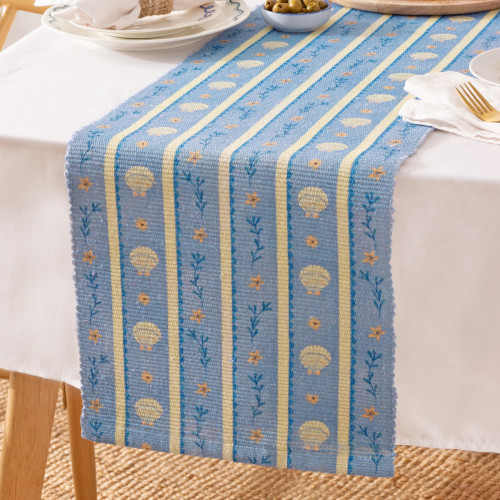 Sea Shell Blue Indoor/Outdoor Table Runner 180 x 35cm