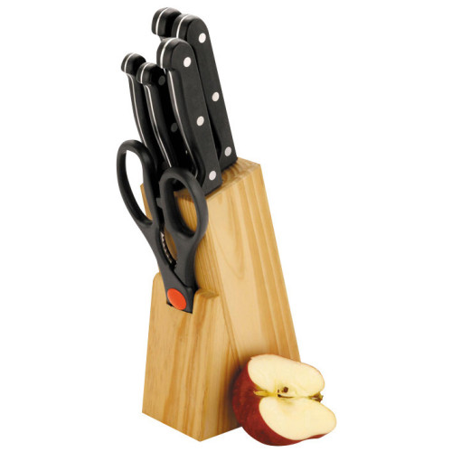 Riveted Handle 6 Piece Wooden Knife Block