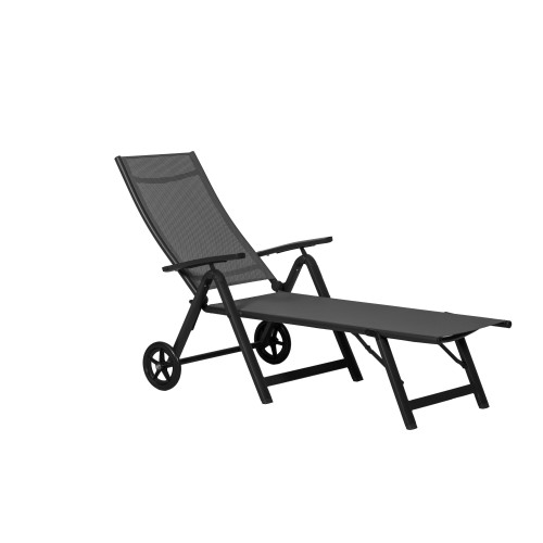 Sorrento Black Mesh Wheeled Folding Sun Lounger