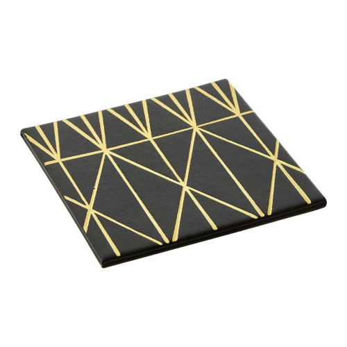 Set of 4 Geome Prism Faux Leather Black and Gold Coasters