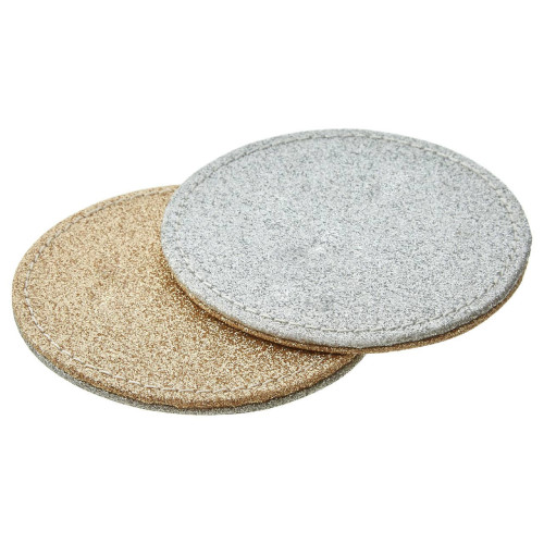Set of 4 Geome Round Faux Leather Silver and Gold Coasters