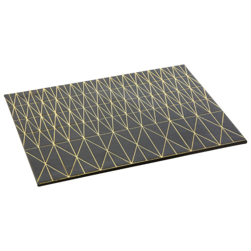 Set of 4 Geome Prism Faux Leather Black and Gold Placemats