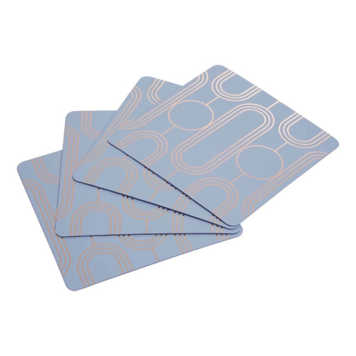 Set of 4 Deco Blue & Silver Foil Print Plastic Coasters