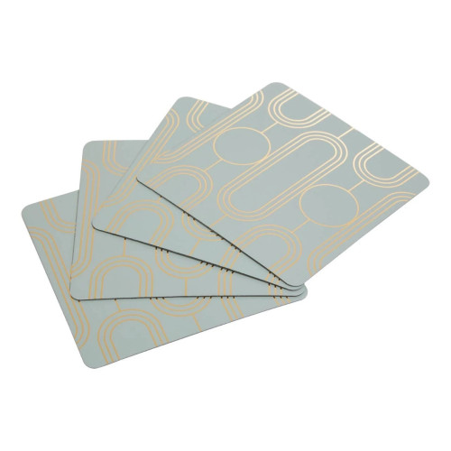 Set of 4 Deco Green & Gold Foil Print Plastic Coasters