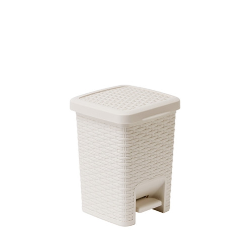 Addis Rattan Effect Square Pedal Bin 6 Litre (H29 x W20.5 x D22.5cm) - Cream