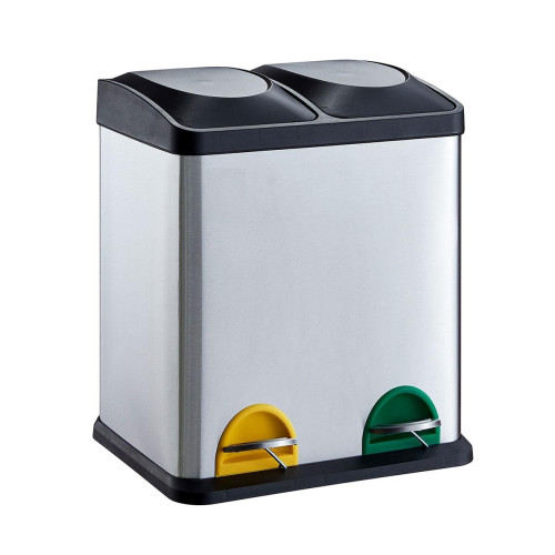 Stainless Steel 2 Compartment Recycling Pedal Bin 30 Litre (H48 x W41 x D29.5cm)