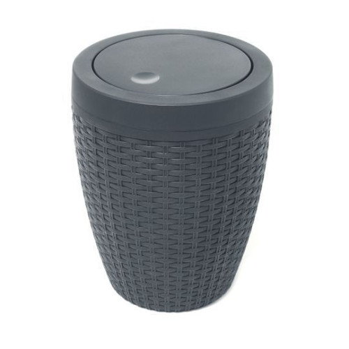 Addis Rattan Effect Round Push Lid Bin 5 Litre (H29 x W22.5 x D22.5cm) - Charcoal