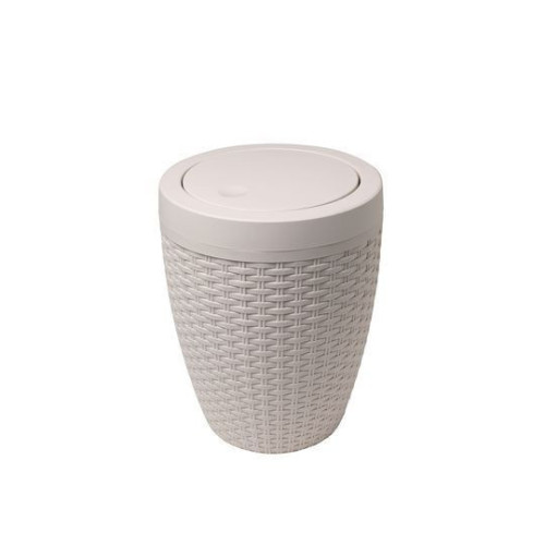 Addis Rattan Effect Round Push Lid Bin 5 Litre (H29 x W22.5 x D22.5cm) - Cream