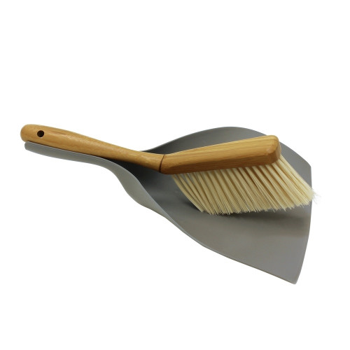 Bamboo Dust Pan Set with Soft Fibres (H8 x W25 x D37cm) - Wood