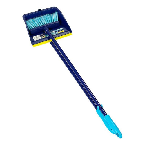 Flash Long Handle Dust Pan Set with Soft Fibres (H87 x W24 x D19cm) - Blue