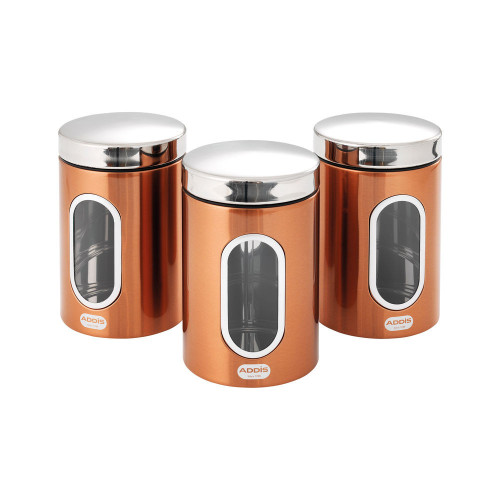 Addis Set of 3 Canisters 1.4 Litre (H17 x W11 x D11cm) - Copper