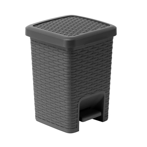 Addis Rattan Effect Square Pedal Bin 6 Litre (H29 x W20.5 x D22.5cm) - Charcoal