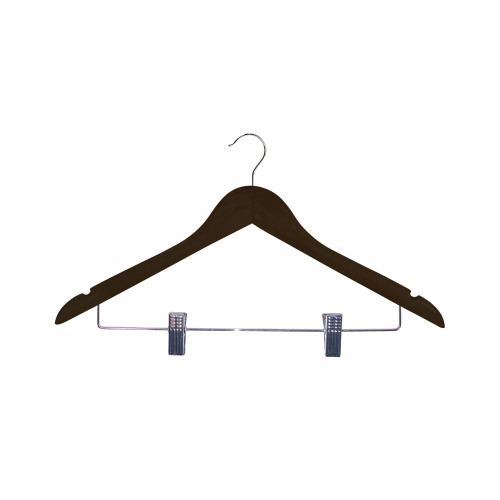 Black Wood Coat Hangers with Clips (Box of 100)