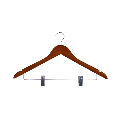 Dark Wood Coat Hangers with Clips (Box of 100)