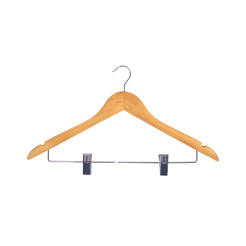 Light Wood Coat Hangers with Clips (Box of 100)