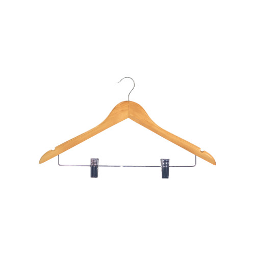 Corby of Windsor Hook Coat Hangers with Clips (Box of 100) - Light Wood