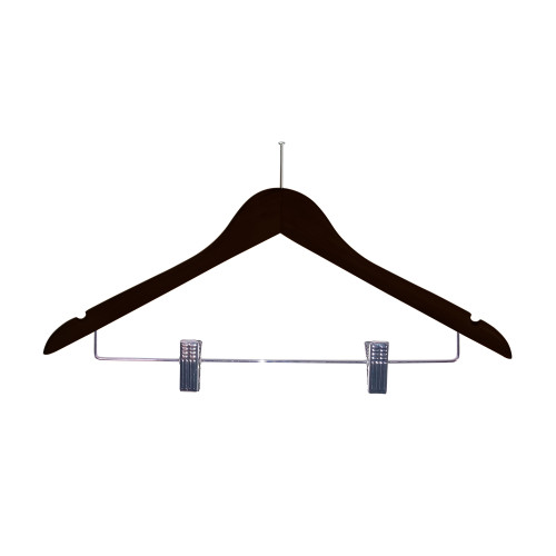 Black Wood Security Coat Hangers with Clips (Box of 100)