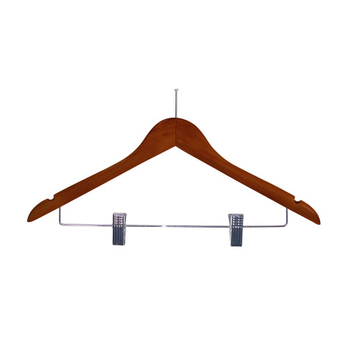 Dark Wood Security Coat Hangers with Clips (Box of 100)