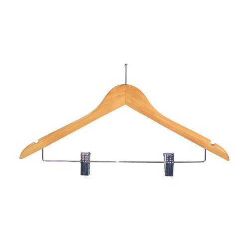 Light Wood Security Coat Hangers with Clips (Box of 100)