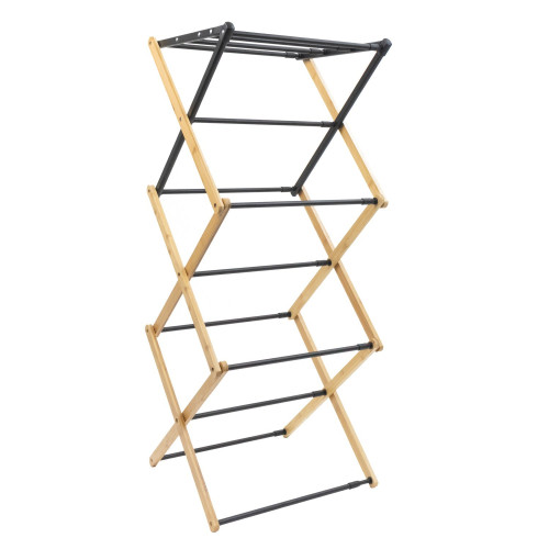 Bamboo 3 Tier Extendable Concertina Airer (H107 x W48-75 x D37cm)
