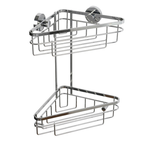 Croydex Brockham Chrome Flexi Fix Two Tier Corner Basket (H34.5 x W29 x D16.3cm)