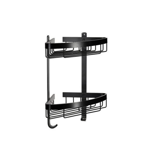 Croydex Black Aluminium Screw Fix Two Tier Corner Basket (H39 x W31.1 x D20.8cm)