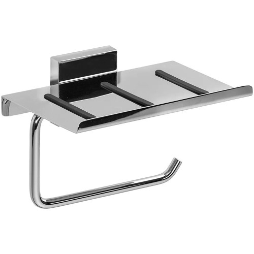 Croydex Chester Chrome Flexi Fix Toilet Roll Holder with Shelf (H15.5 x W10.6 x D11.7cm)