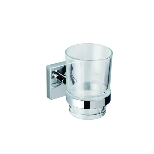 Croydex Chester Chrome Glass Tumbler & Holder (H9.8 x W6.7 x D10.9cm)