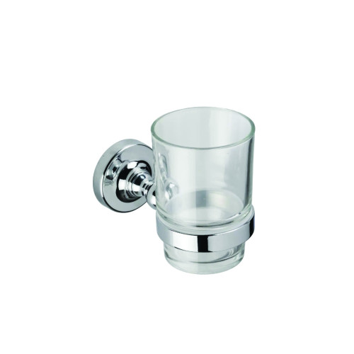 Croydex Worcester Chrome Glass Tumbler & Holder (H9.6 x W6.8 x D12.8cm)
