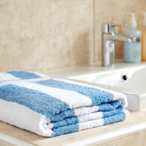 650g White and Light Blue Striped Towelling Bath Towel