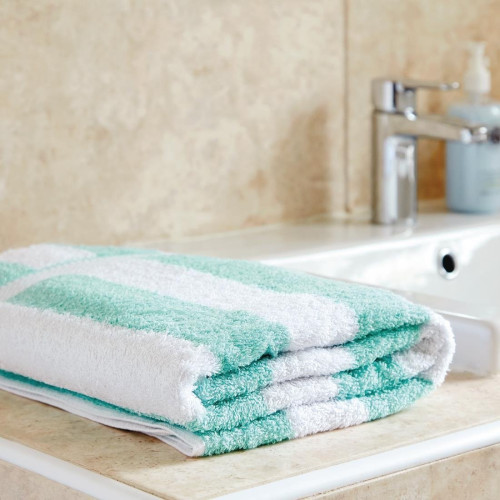 650g White and Mint Striped Towelling Bath Towel