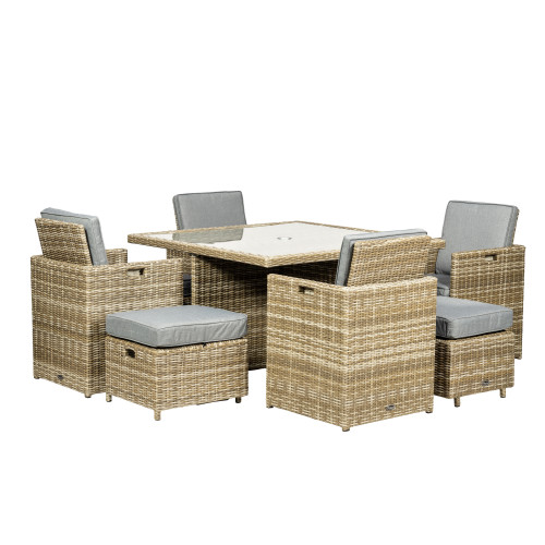Wentworth Natural Rattan 4/8 Seater Cube Set with 4 Chairs/4 Foot Stools