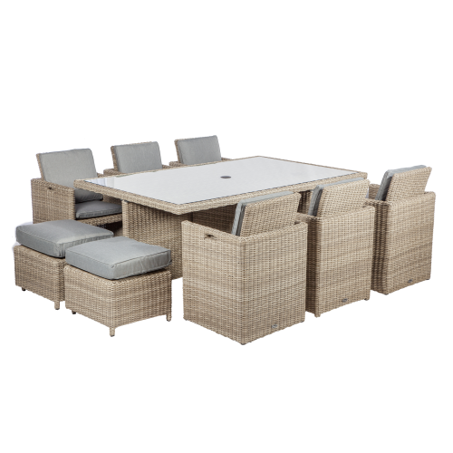Wentworth Natural Rattan 10 Seater Cube Set with 6 Chairs and 4 Foot Stools
