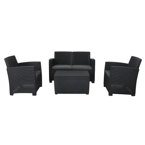 Faro Black Rattan Effect 4 Seater Coffee Set