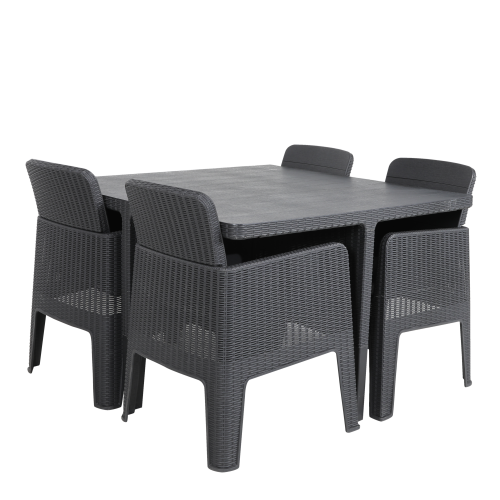 Faro Black Rattan Effect 4 Seater Cube Set