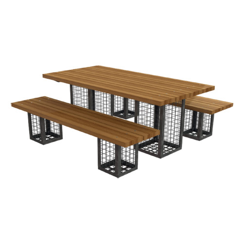 Gabion 3pc Outdoor 6 Seater Furniture Set with Composite Wood