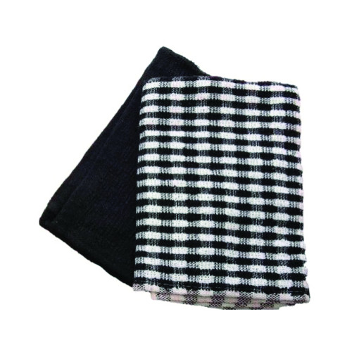 Black Check and Plain Terry Tea Towel Set (Box of 3)