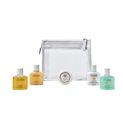 Clear & White Zipped Bag Toiletries Welcome Pack (Box of 50) - Gilchrist & Soames English Spa Bottle