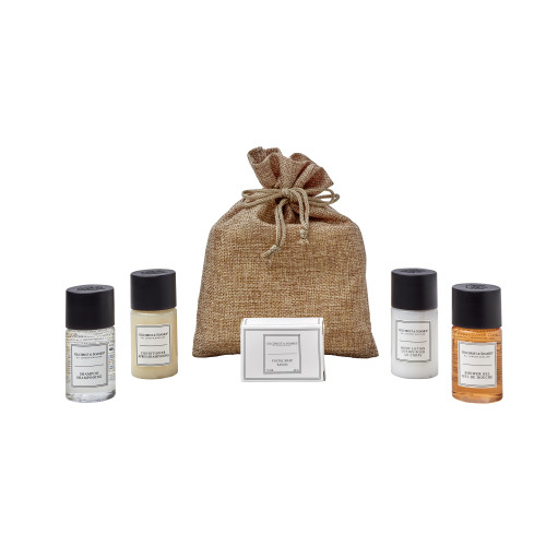 Hessian Bag Toiletries Welcome Pack (Box of 50) - London Collection Bottle