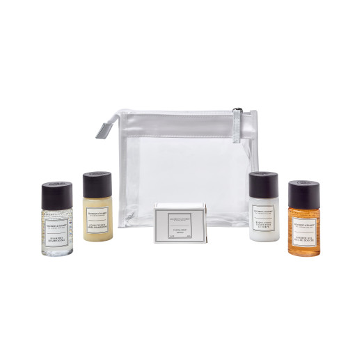 Clear & White Zipped Bag Toiletries Welcome Pack (Box of 50) - London Collection Bottle