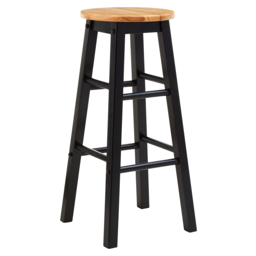 Black and Natural Wooden Bar Stool (74 x 35 x 35cm)