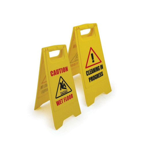 Plastic 'Caution Wet Floor' and 'Cleaning in Progress' Reversible Sign