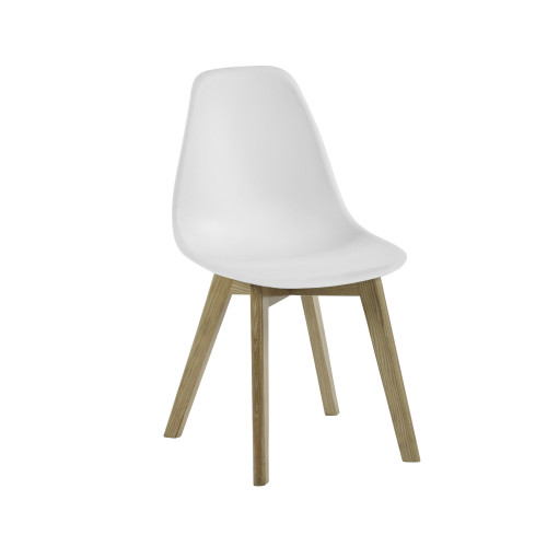 Set of 2 Agatha White Plastic Dining Chair with Wooden Legs (H82 x W45 x D50cm)